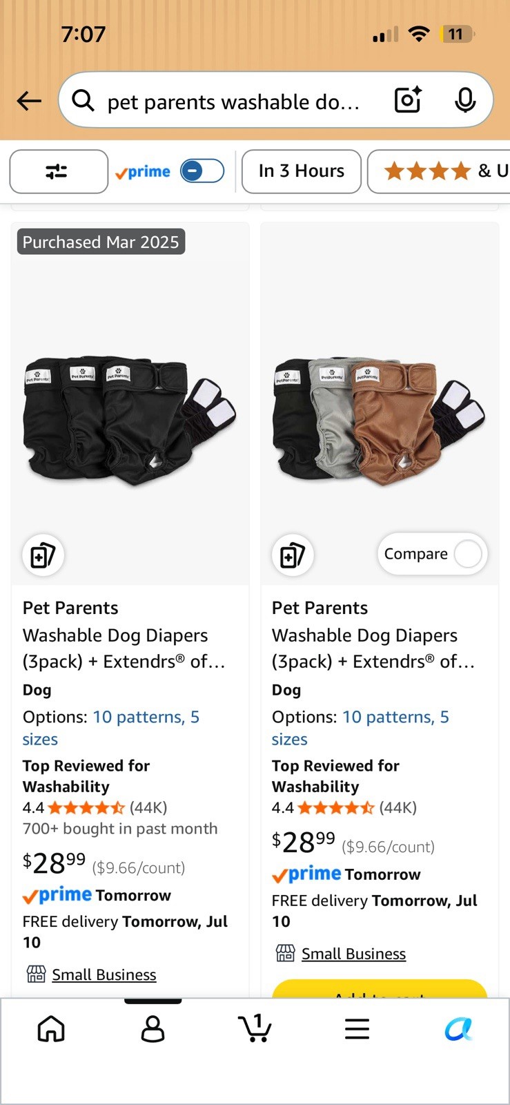 Pet Parents Washable Dog Diapers (Pack of 2) All Black & Size Is Large