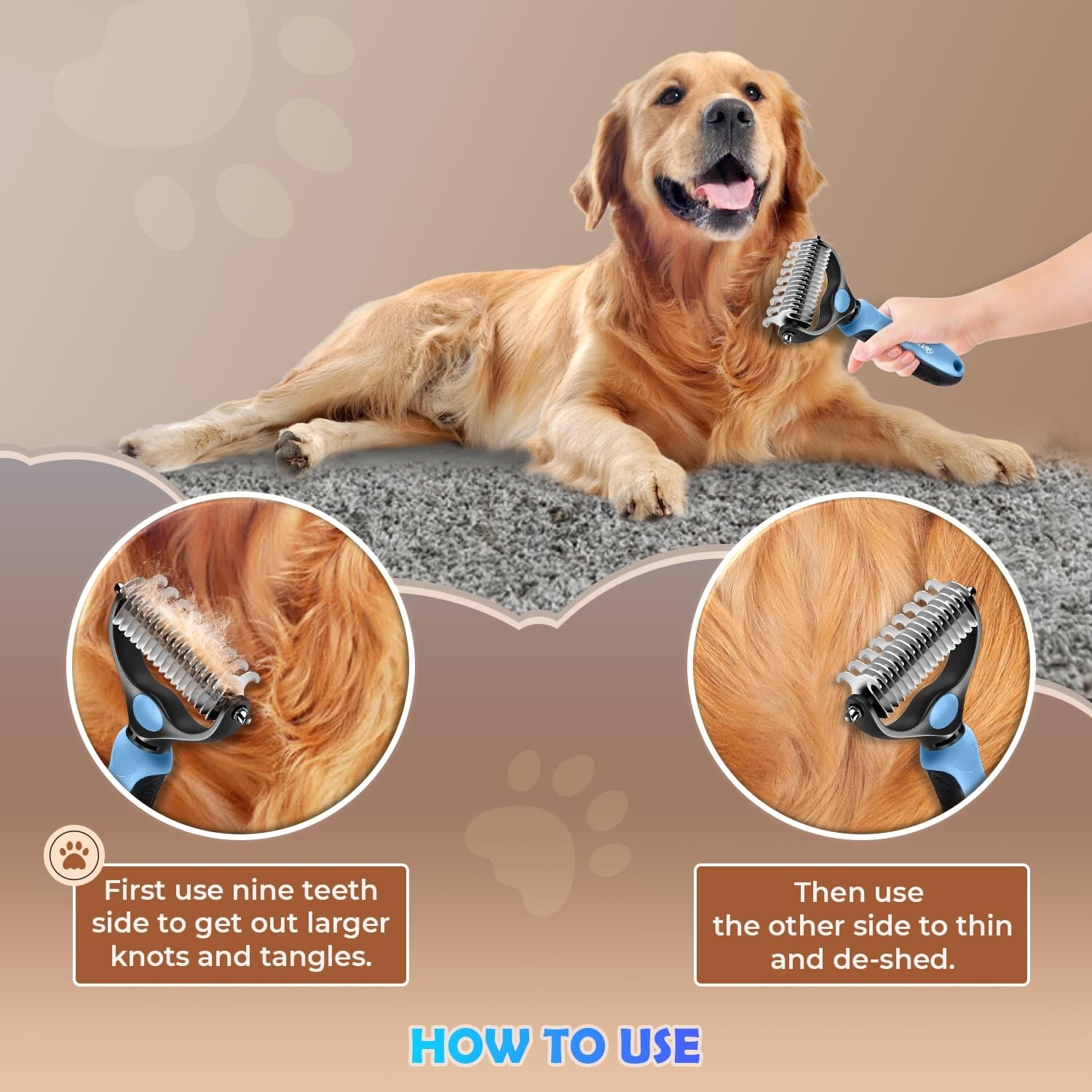 Undercoat Rake for Dogs & Cats, Dematting Comb with Extra Wide Double-Sided S…