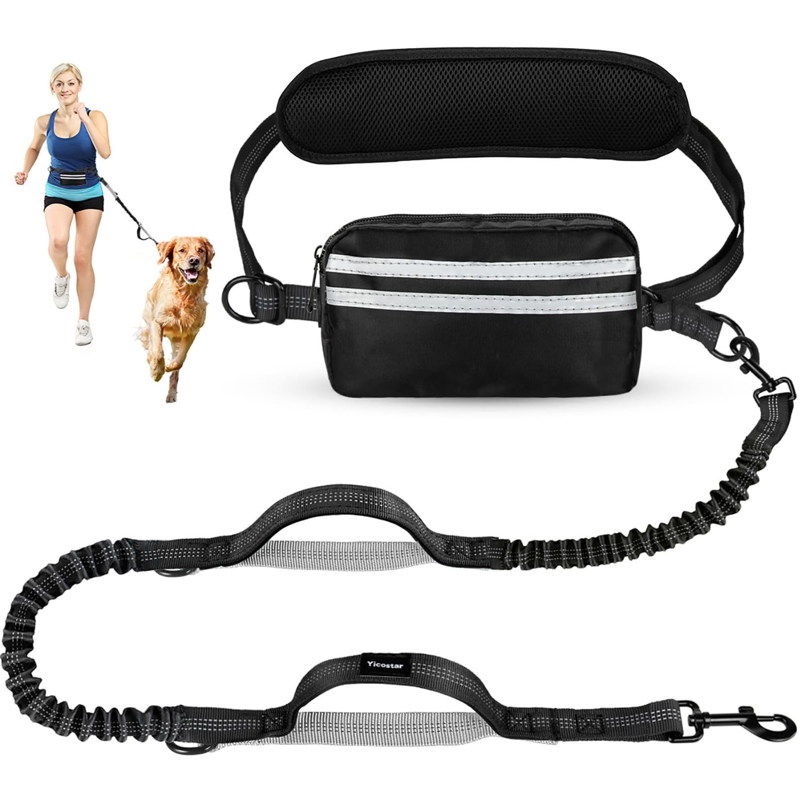 Yicostar Hands Free Dog Leash Black/Silver Gray