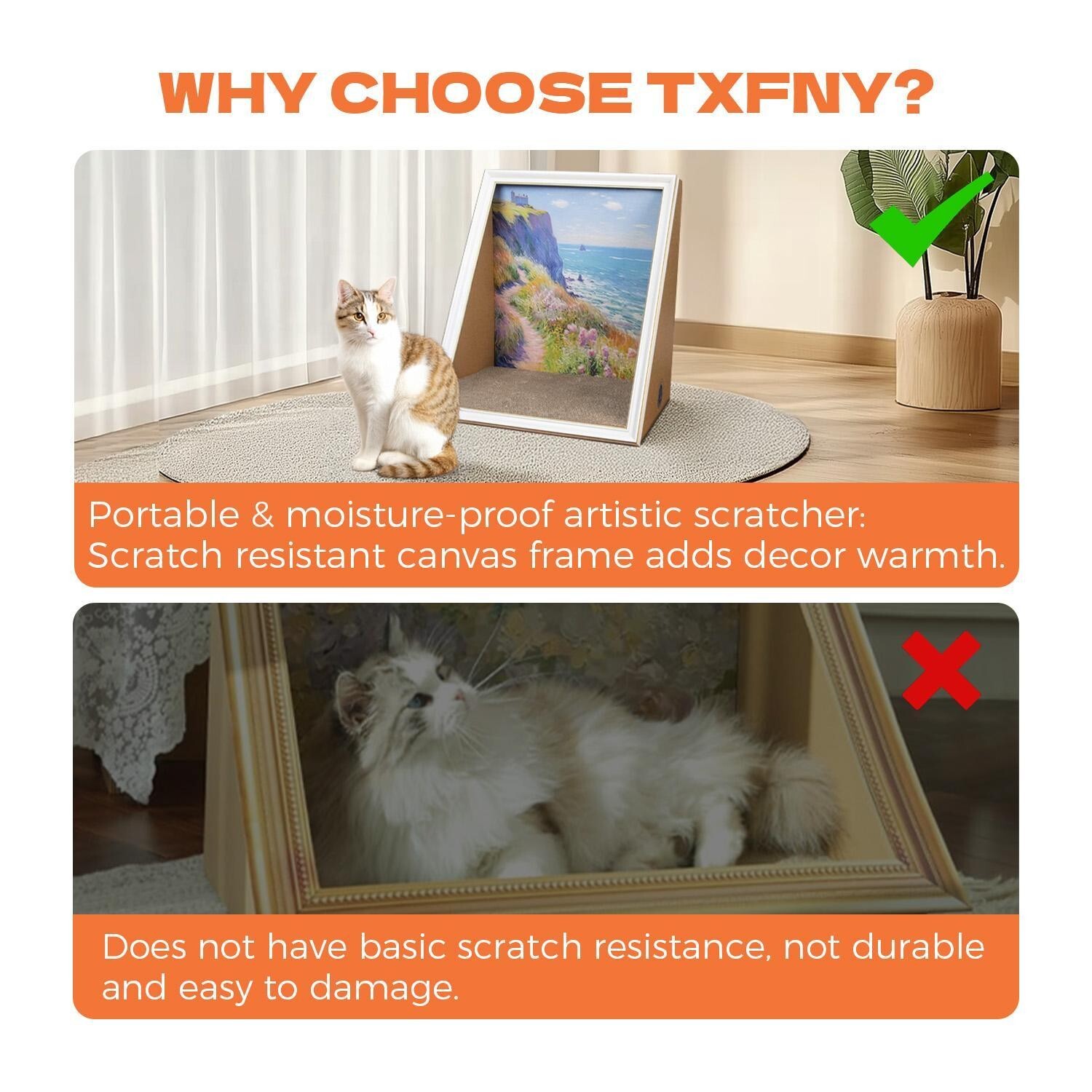 Frame Cat House with Scratching Board, Oil Painting Cat Scratcher Artwork Bed-US