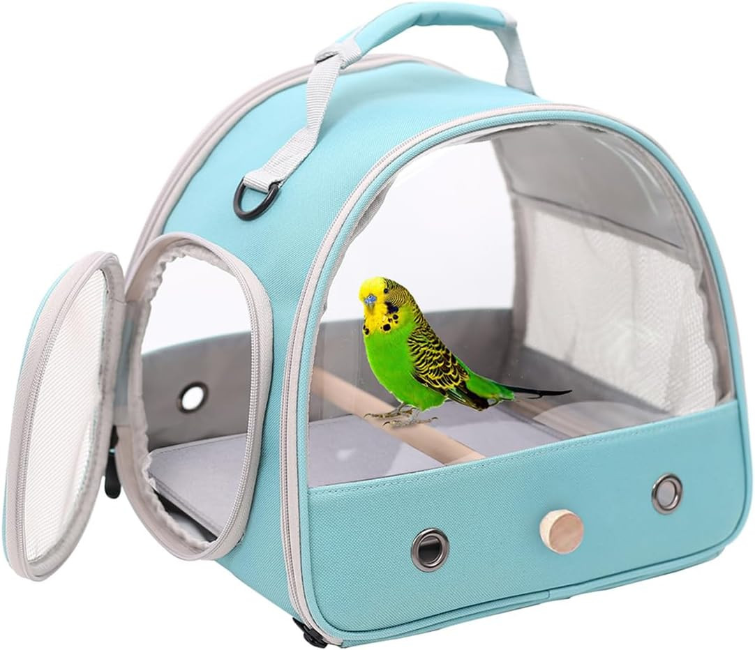 Small Bird Travel Cage Carrier, Portable Parrot Parakeet Carrier with Standing P