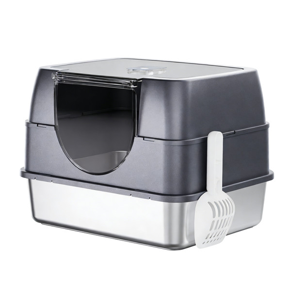 Galaxy Enclosed Gray Cat Litter Box Easy Clean Anti-Spill For Indoor Cats