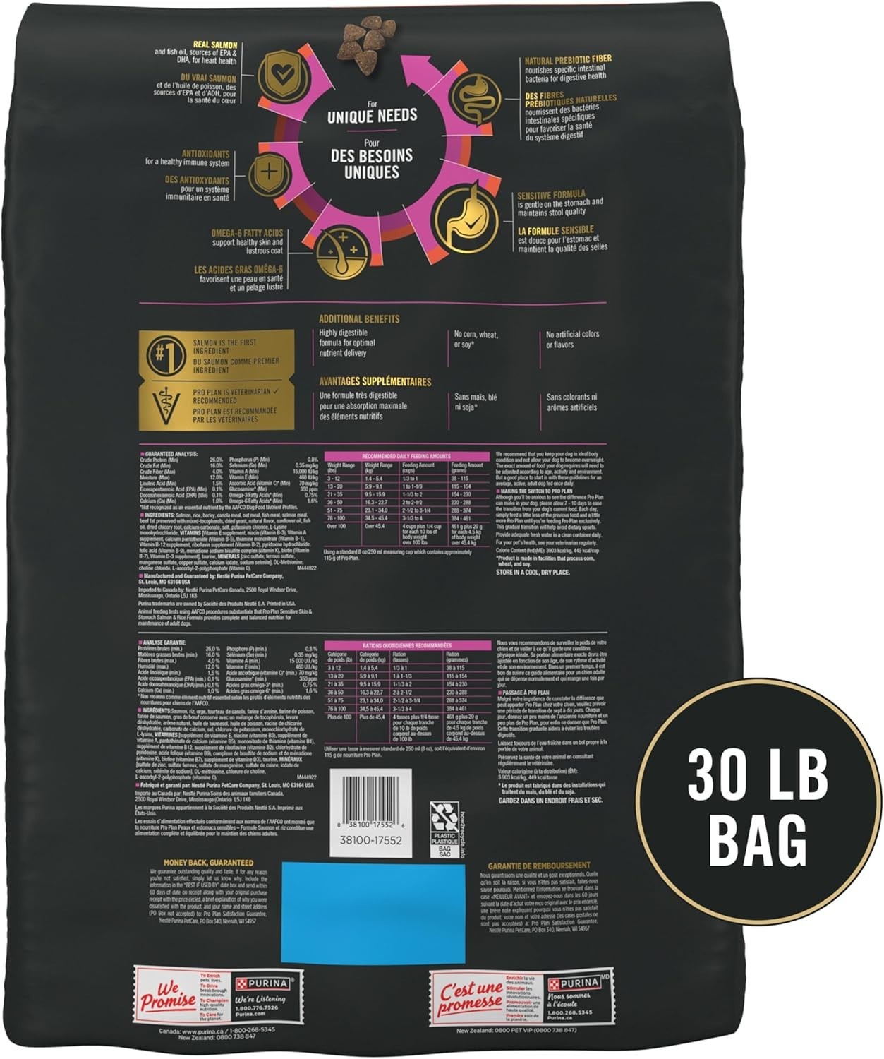 Purina Pro Plan Sensitive Skin, Stomach Salmon and Rice Formula Dog Food, 30 lbs