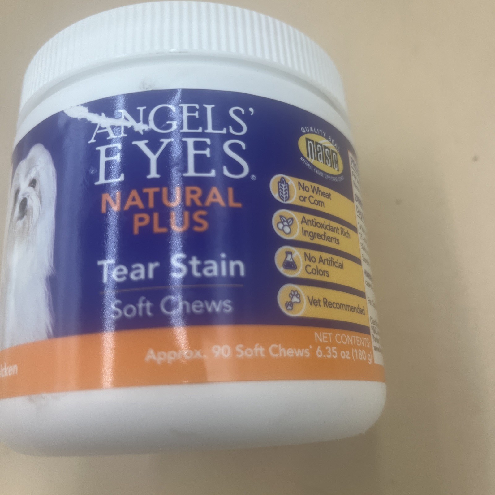 Angels’ Eyes Tear Stain for Dogs Chicken Flavor 90 Count Soft Chews. Exp 10/26