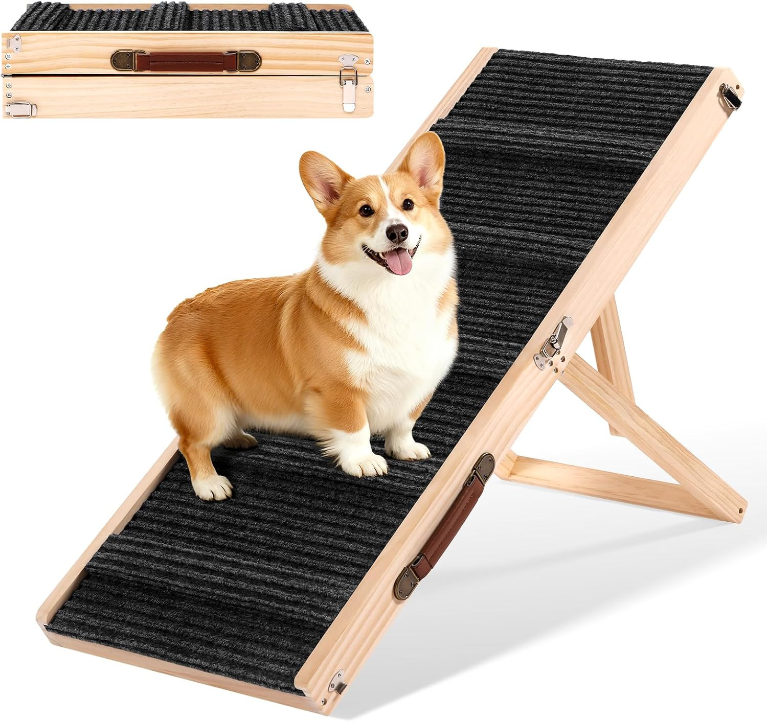 39″ Long Dog Ramp for Bed, Couch & Car – 5 Level Adjustable Height (10.4″ to 24.