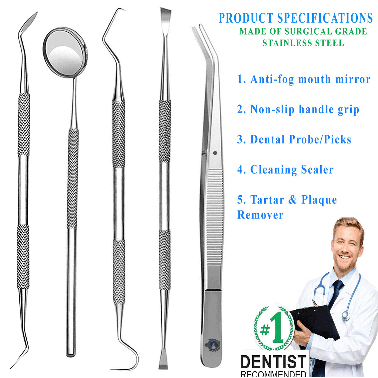 Dental Pets Teeth Cleaning Dog Tooth Scraper Pick Calculus Plaque Floss 5 Pc Kit