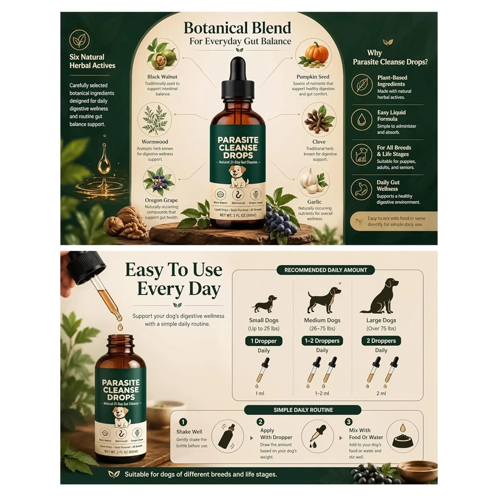 Pawsy Parasite Cleanse Drops For Dogs, Six Natural Herbal Actives 60ml