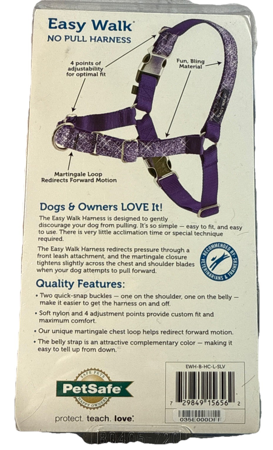 PetSafe Deluxe Easy Walk No-Pull Harness, Large,Silver Bling /Gray New