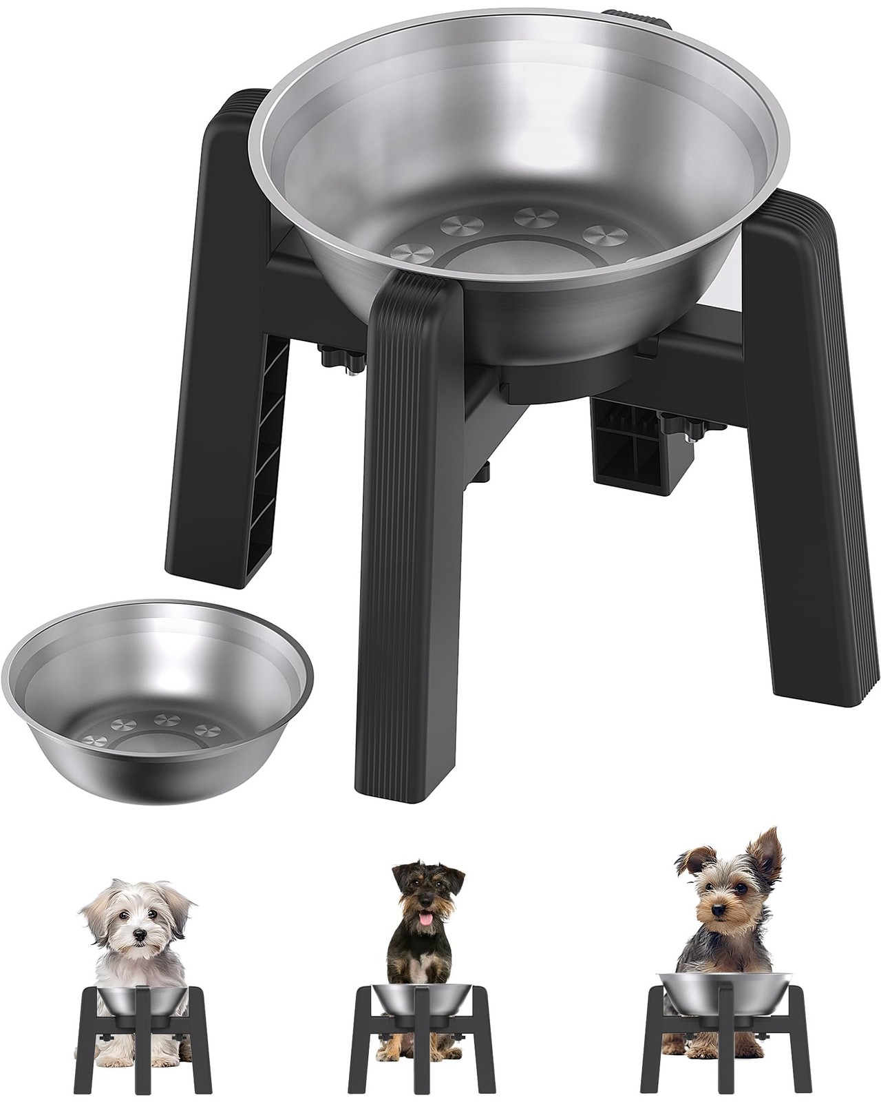 CZPET Elevated Dog Bowl, Raised Bowl Stand H: 6.3“; W: 6.1-10.4“, Black