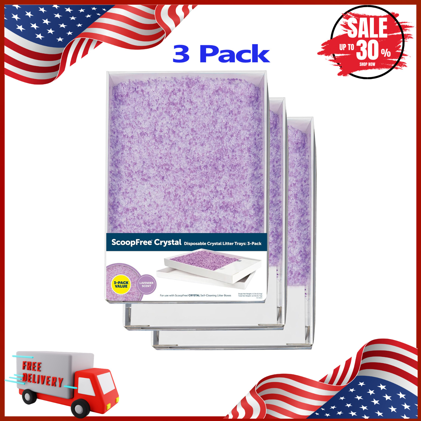 3 Pack PetSafe ScoopFree Lavender Crystal Litter Tray Refills