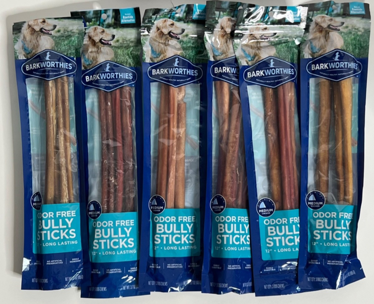 New (6) Barkworthies Oder-Free Bully Sticks 12″ Dog Chew Treats