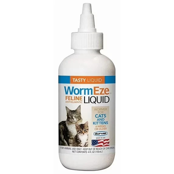 WormEze Piperazine Liquid Wormer for Cats and Kittens 4oz Durvet