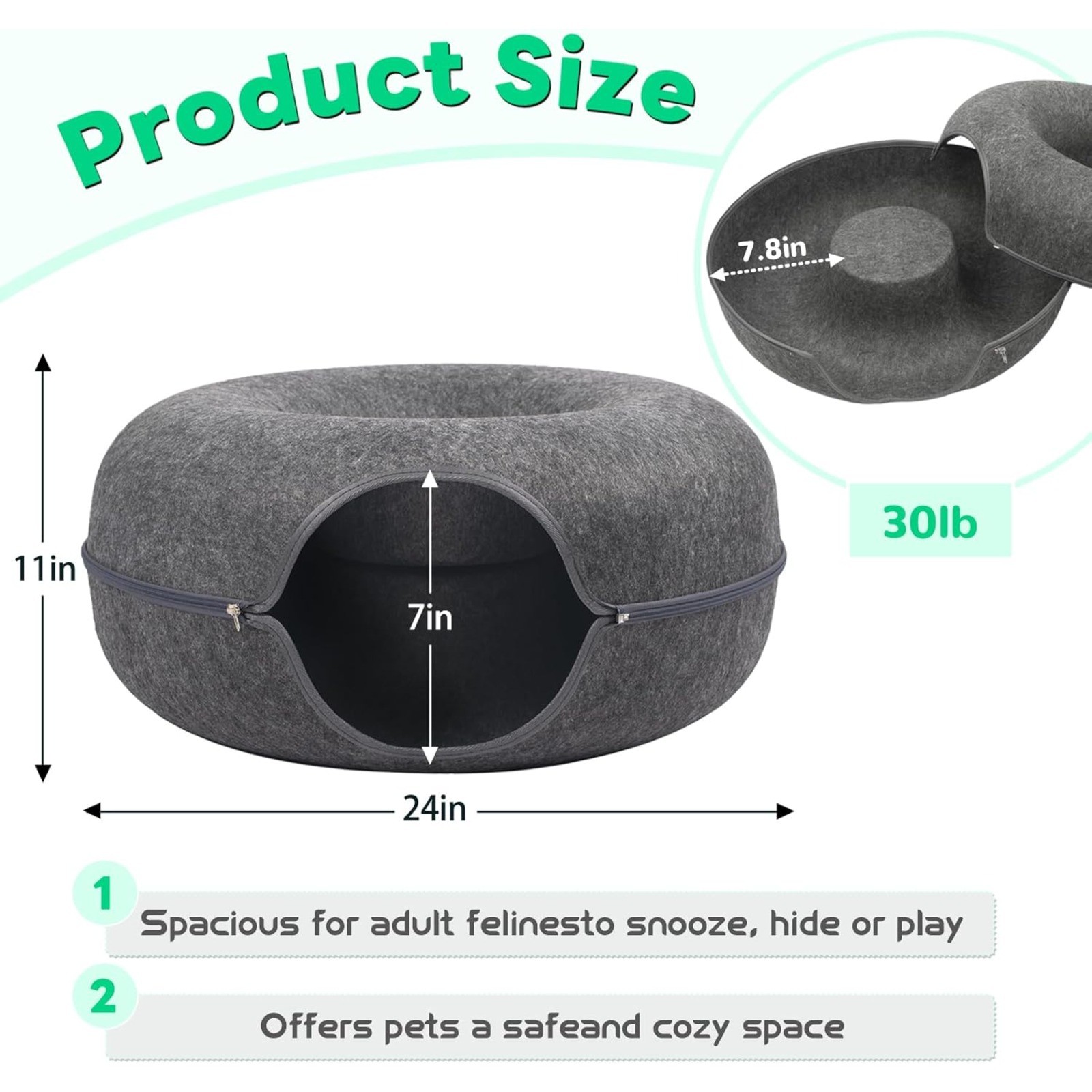Cat Cave EXTRA LARGE Tunnel Bed Indoor Cats Donut Interactive Nest House Gray