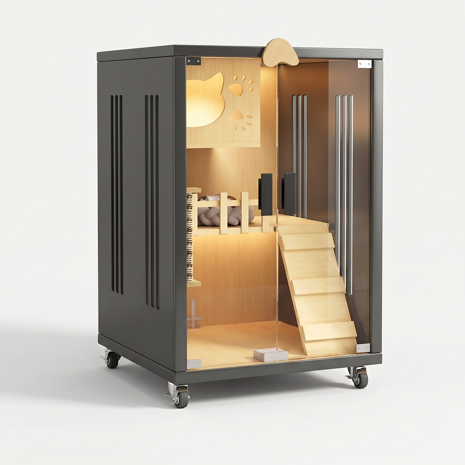 Cattery Cat Kitty Enclosure Villa House Indoor Cat Cage with Platforms H35″