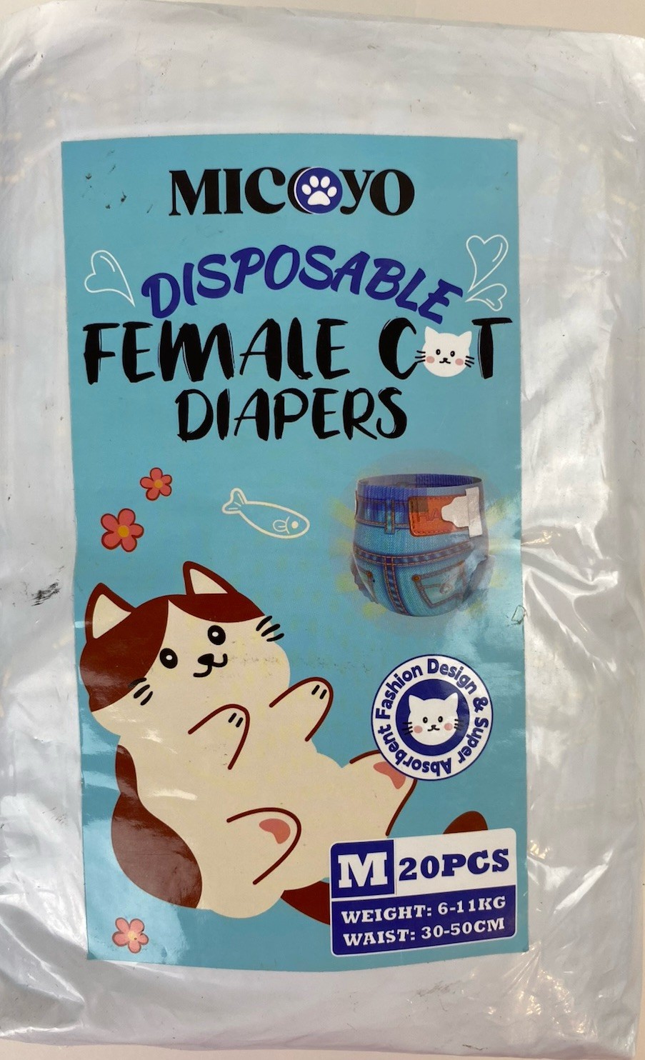 MICOOYO 20 Count Female Disposable Cat Diapers High Absorption Size Medium