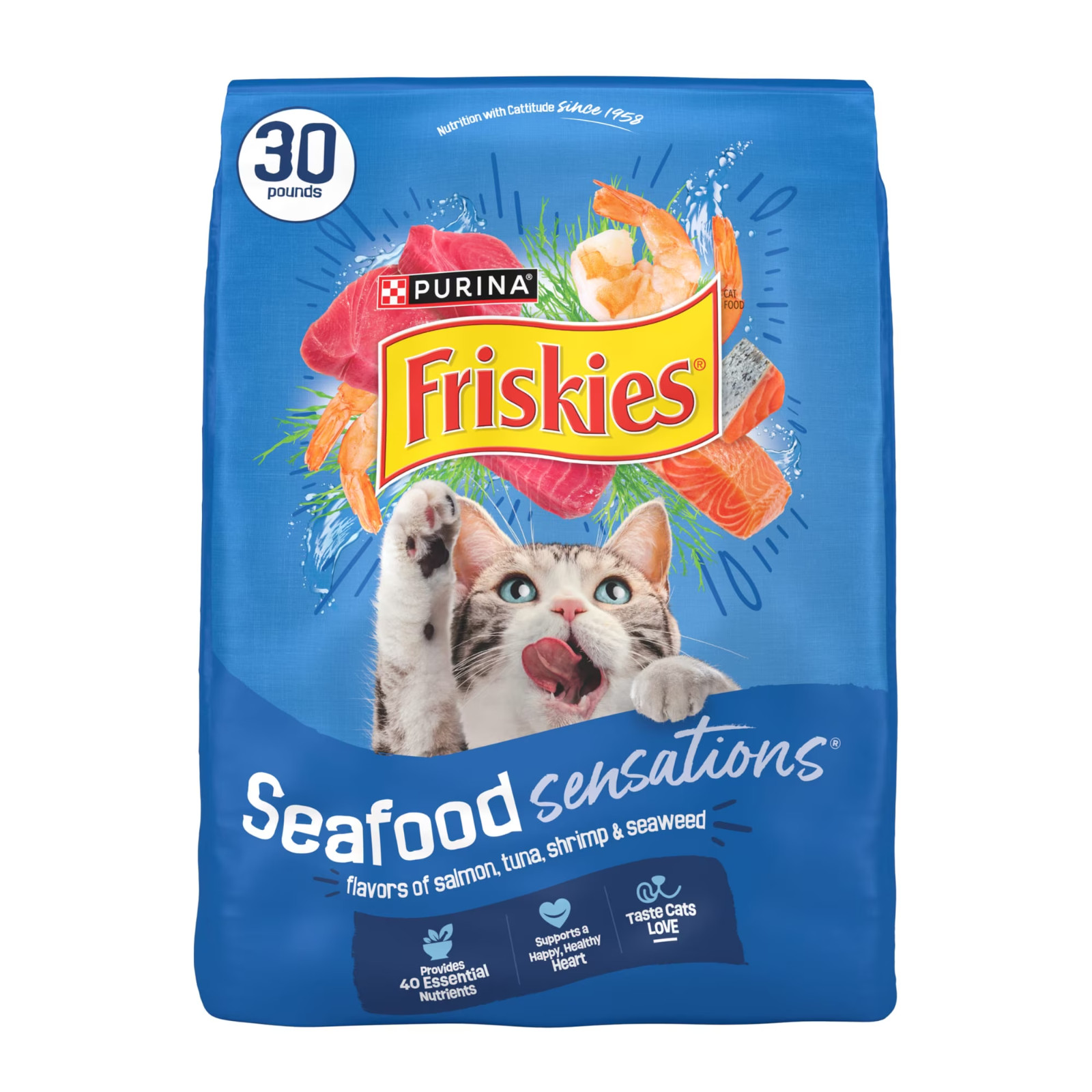 Purina Friskies Dry Cat Food Seafood Sensations With Salmon, Tuna, and Shrimp Fl
