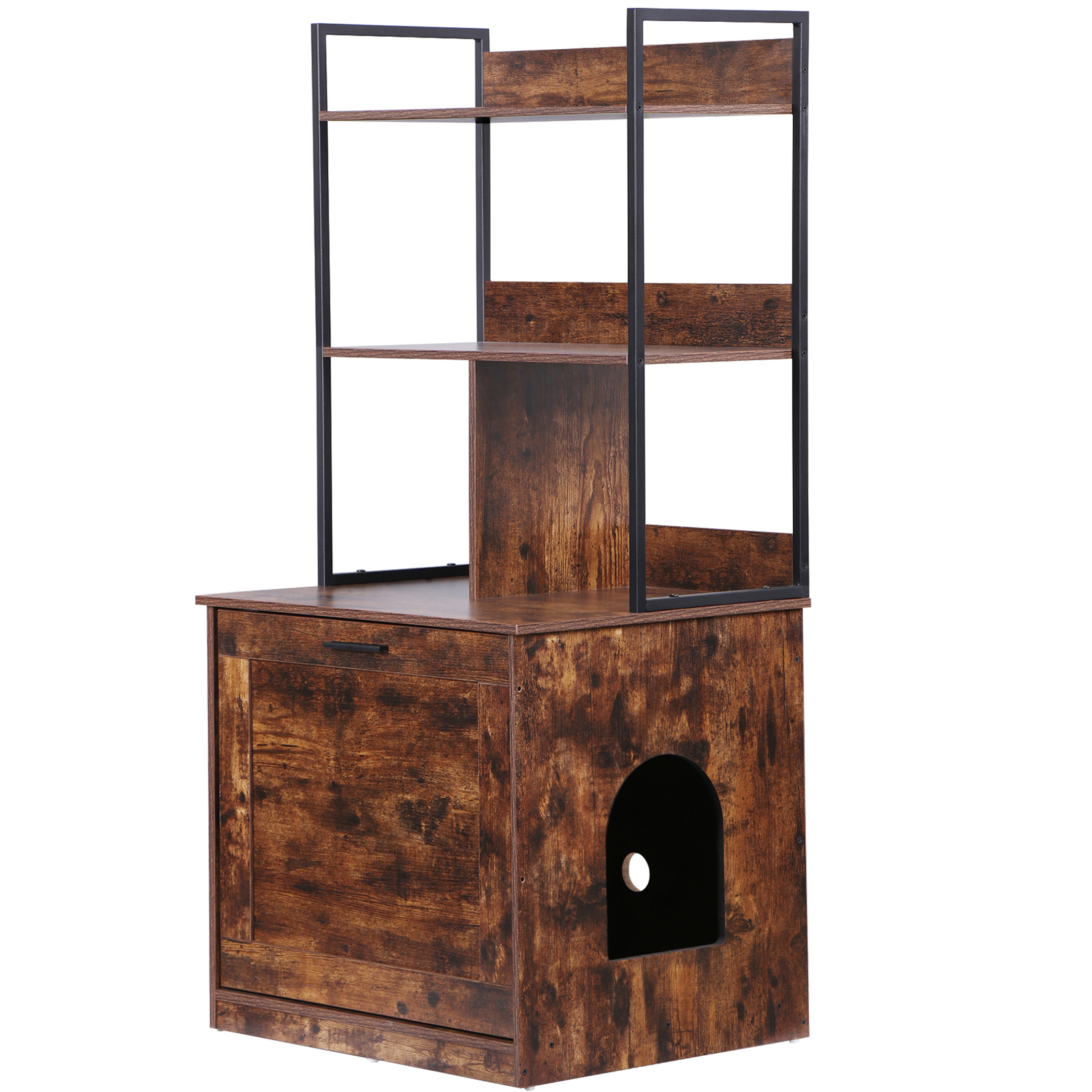 50″ Cat Litter Box Enclosure w/ Shelves 2-in-1 Hidden Litter Box Furniture Brown