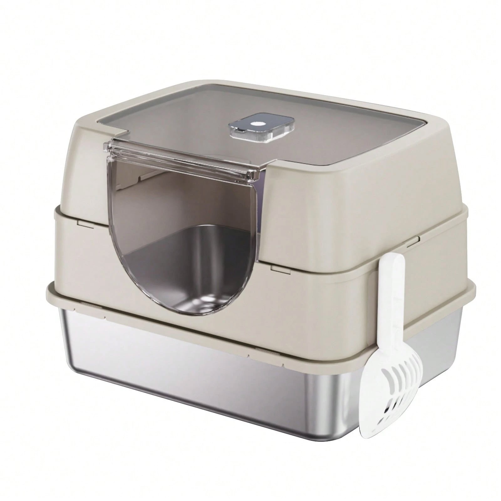 XL Stainless Steel Enclosed Cat Litter Box Front Entry Top Exit