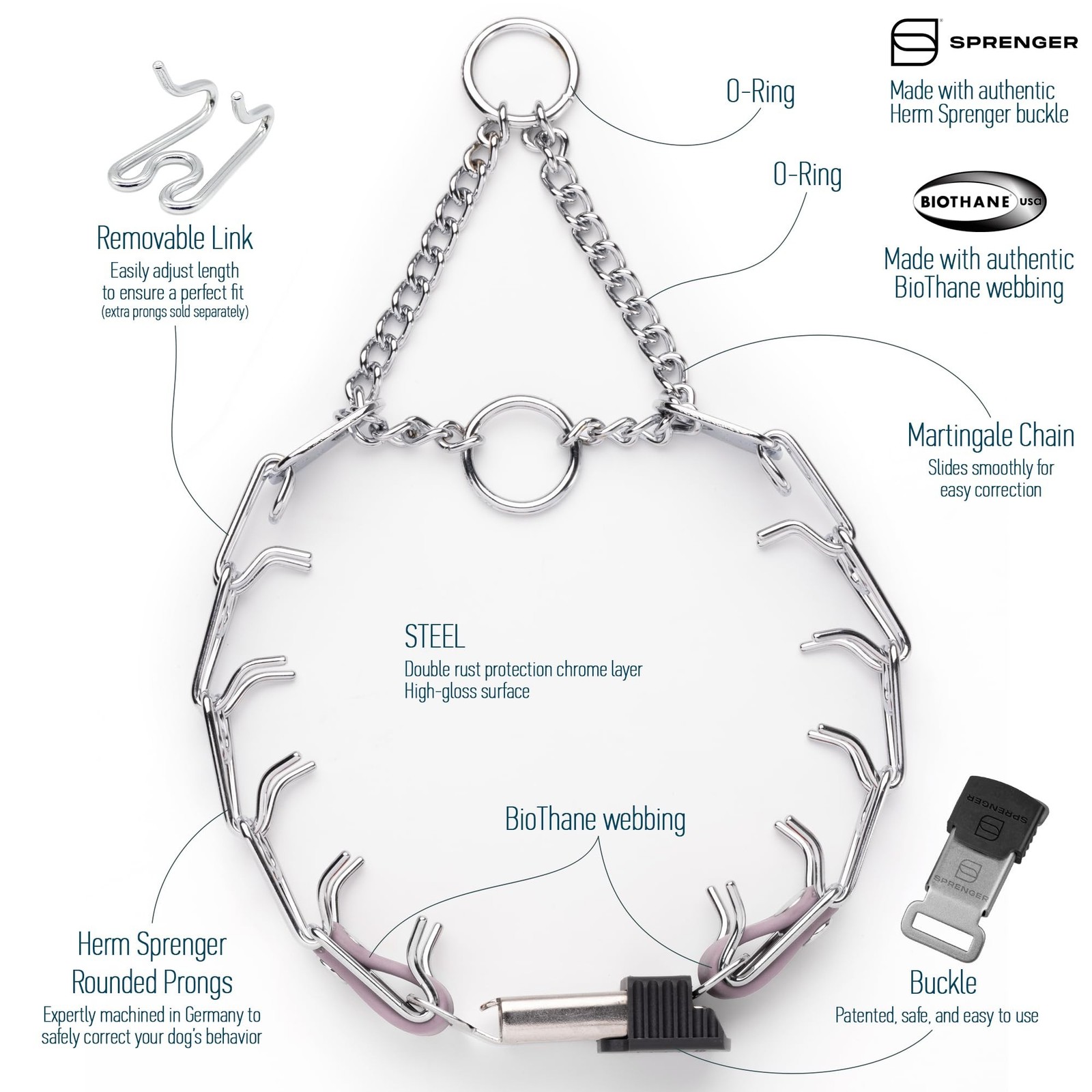 Herm Sprenger Chrome Plated Steel Dog Collar with Quick Release Cli… Fast Ship