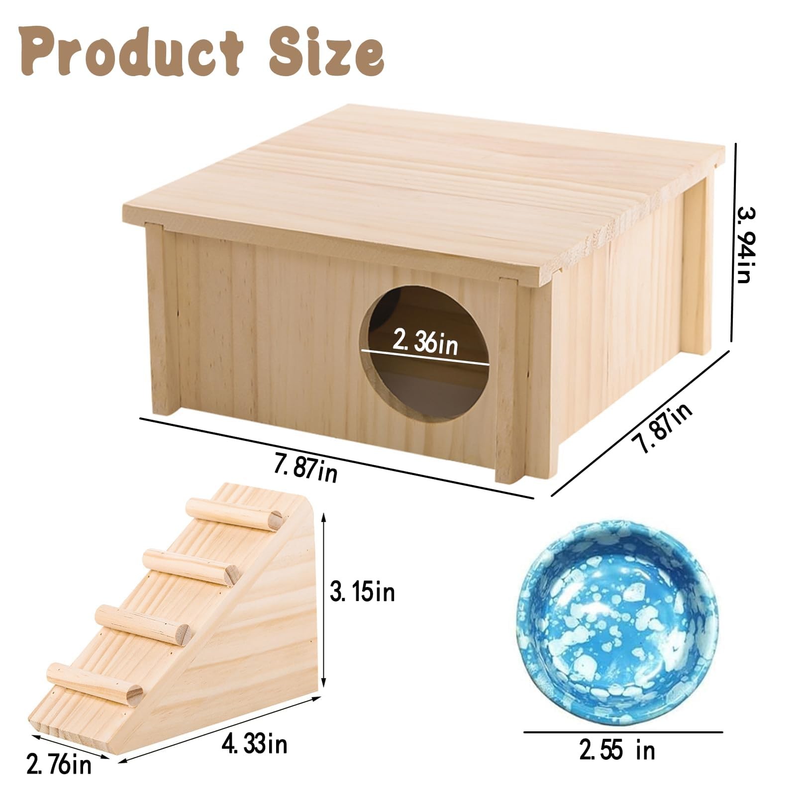 Acsist Wooden Hamster Hideout 7.87*7.87*3.74 inches, As shown in the picture