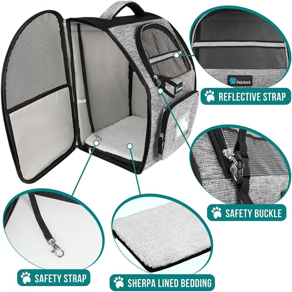 Pet Backpack Carrier Airline Approved for Dogs Cats up to 18lbs Gray