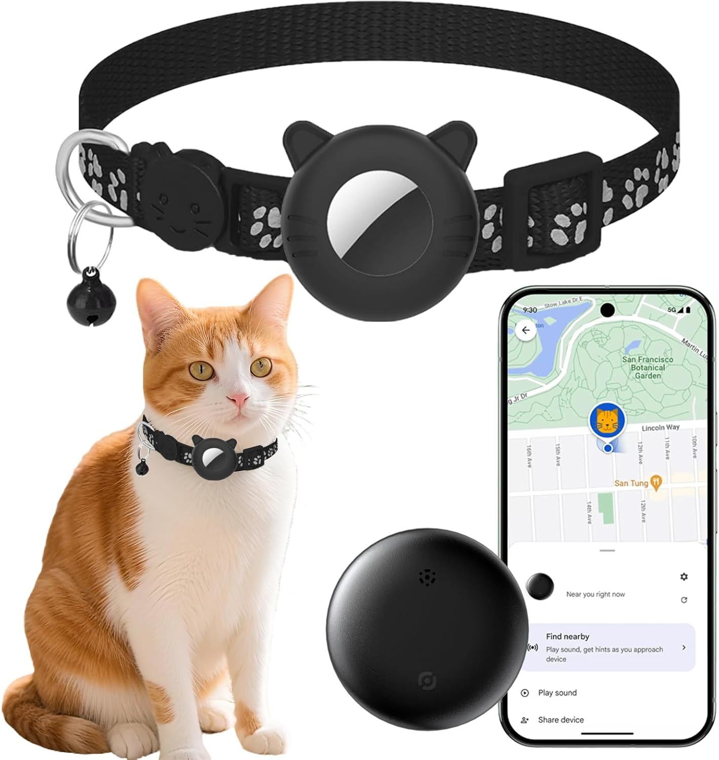 GPS Cat Tracker with Collar, Smart Tracker for Cats – No Subscription | Waterpro