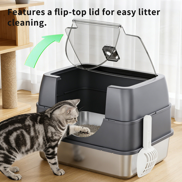 Galaxy Enclosed Gray Cat Litter Box Easy Clean Anti-Spill For Indoor Cats