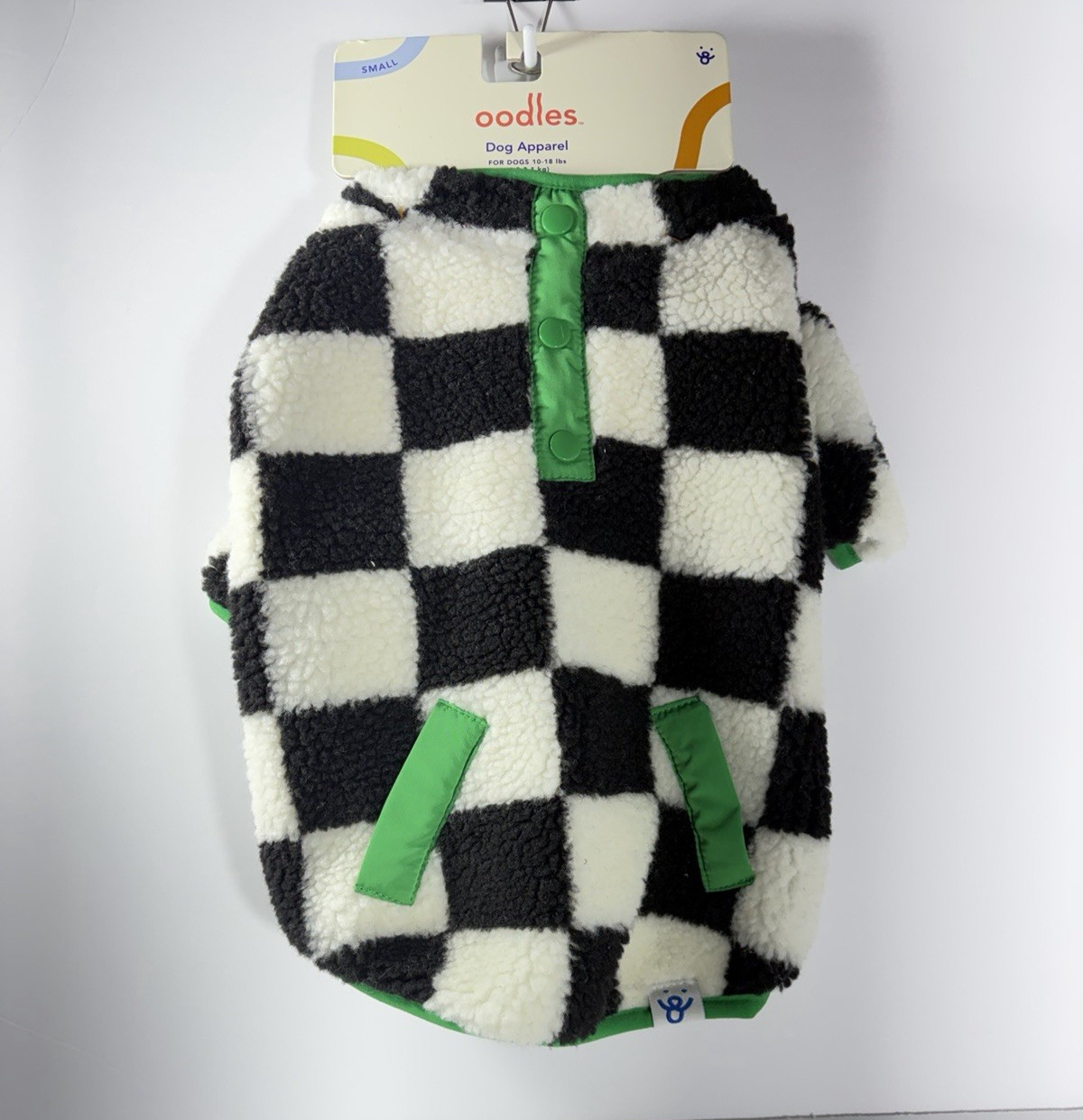 Oodles Small Dog Apparel – Black, White, Green- 10-18 Lbs Sweater (May Run Big)