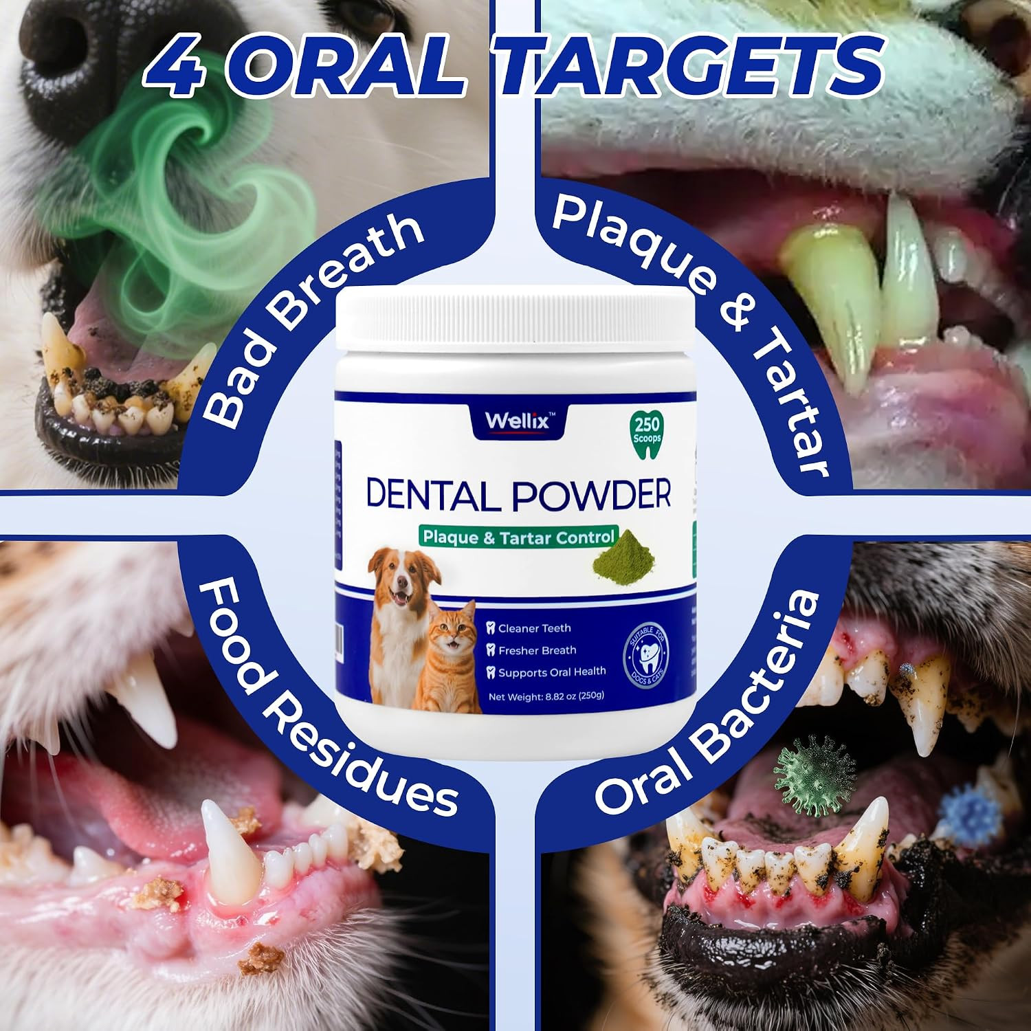 8.82oz Dog Teeth Cleaning Powder – Dog Dental Care Powder and Cat Breath