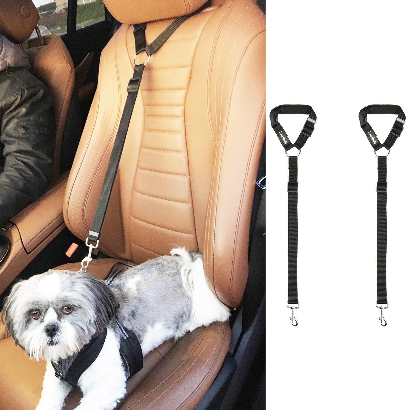 PawsPawty 2 Pack Headrest Dog Car Safety Seat Belt Adjustable (18-30 inches)