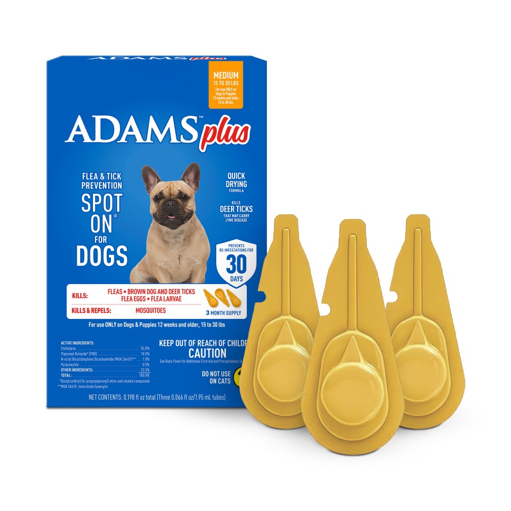 Adams Plus Flea & Tick Spot On 3 Doses 30 Day Control Medium Dog 15-30lbs