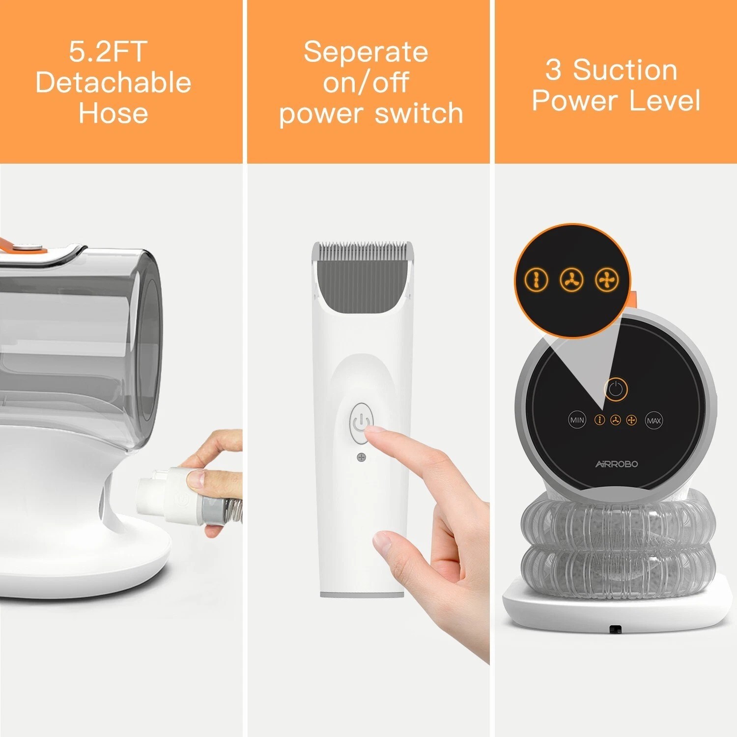 Pet Grooming Vacuum Kit for Dogs & Cats Low Noise Dog Hair Clipper Brush Vacuum
