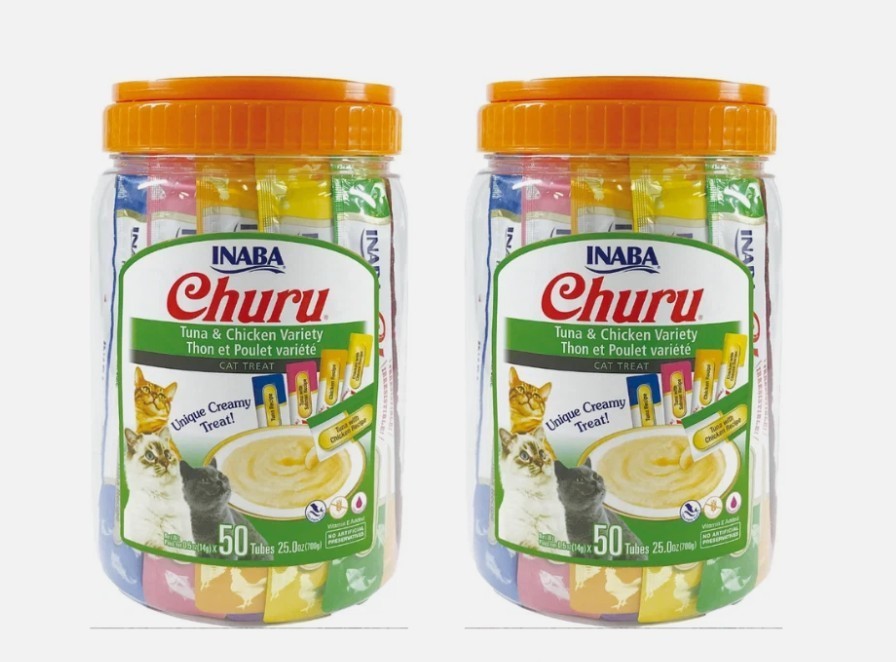X2 packs Inaba Churu Tuna & Chicken Puree Variety Pack Lickable Cat Treat, 50 Ct