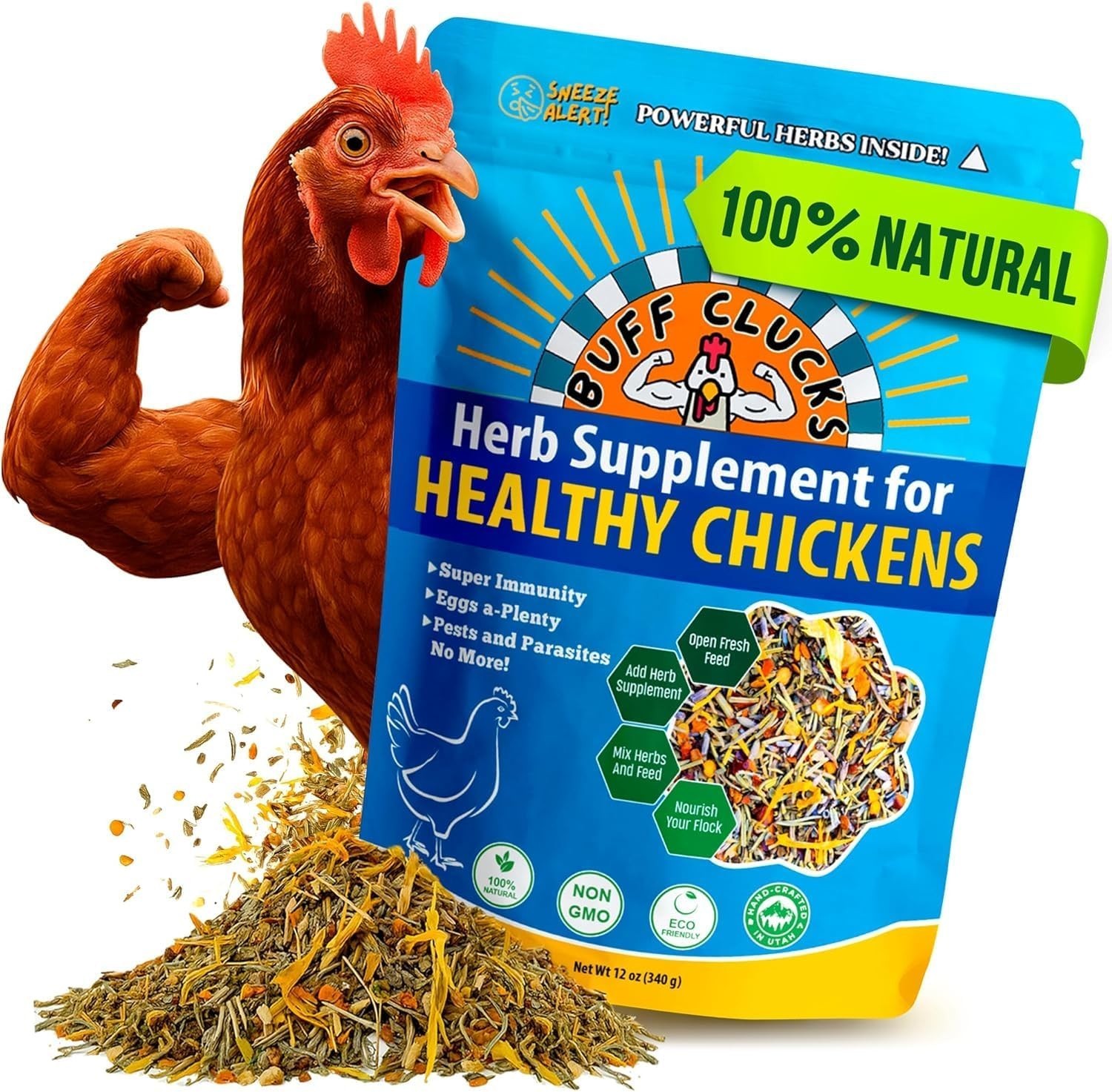 Buff Clucks Herb Supplement for Backyard Chickens for Daily Wellness – USA