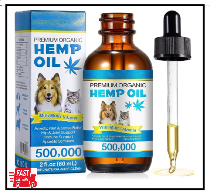 Hemp Oil for Dogs Cats Anxiety, Pain,Stress Calming Drops 100% Organic, 2 FL oz.