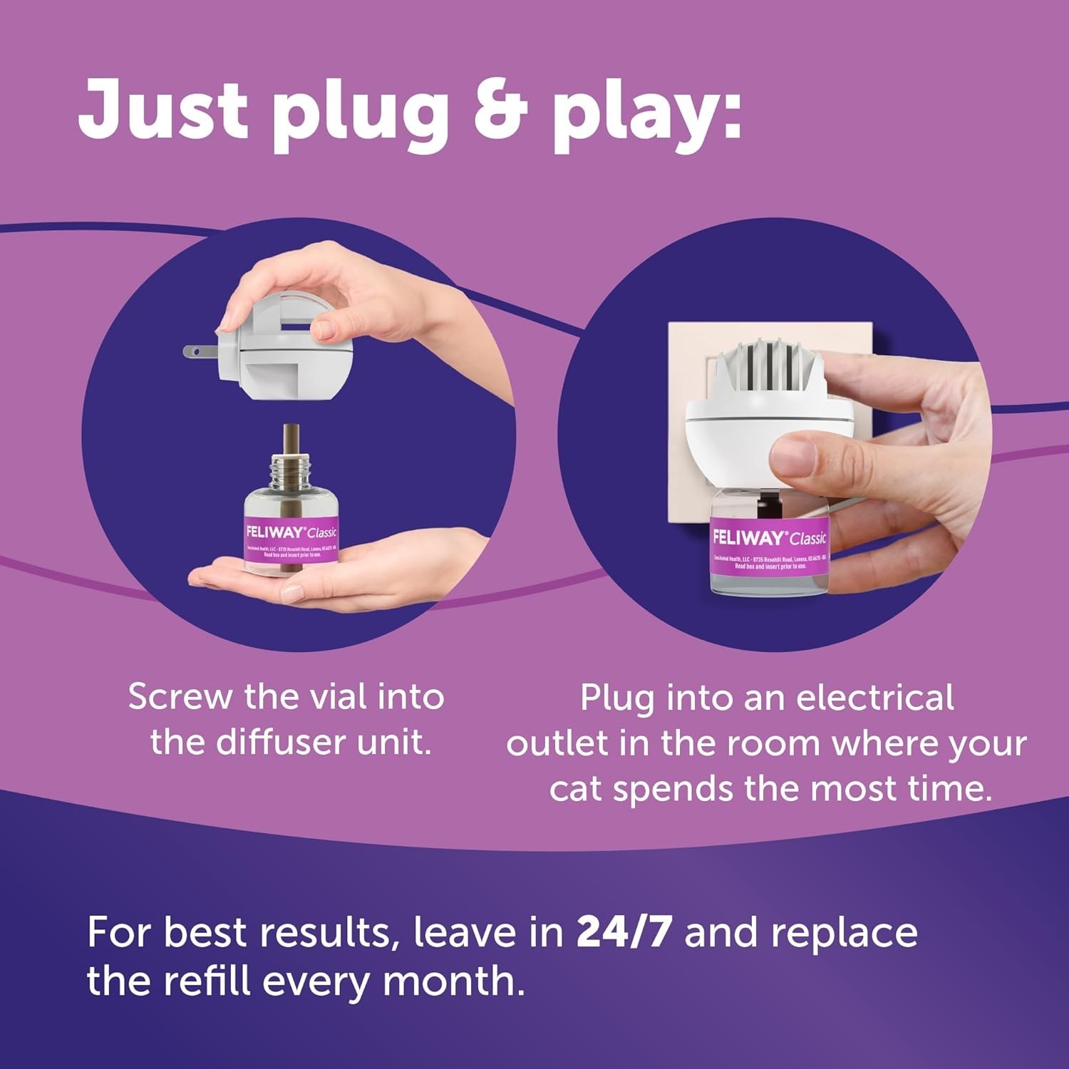30-Day Cat Calming Pheromone Diffuser – Covers 700 Sq Ft, Drug-Free Formula