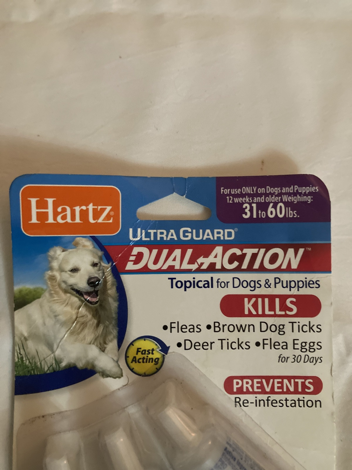 3 Hartz ultra guard dual action topical kills fleas ticks dog puppy 31 to 60 lbs