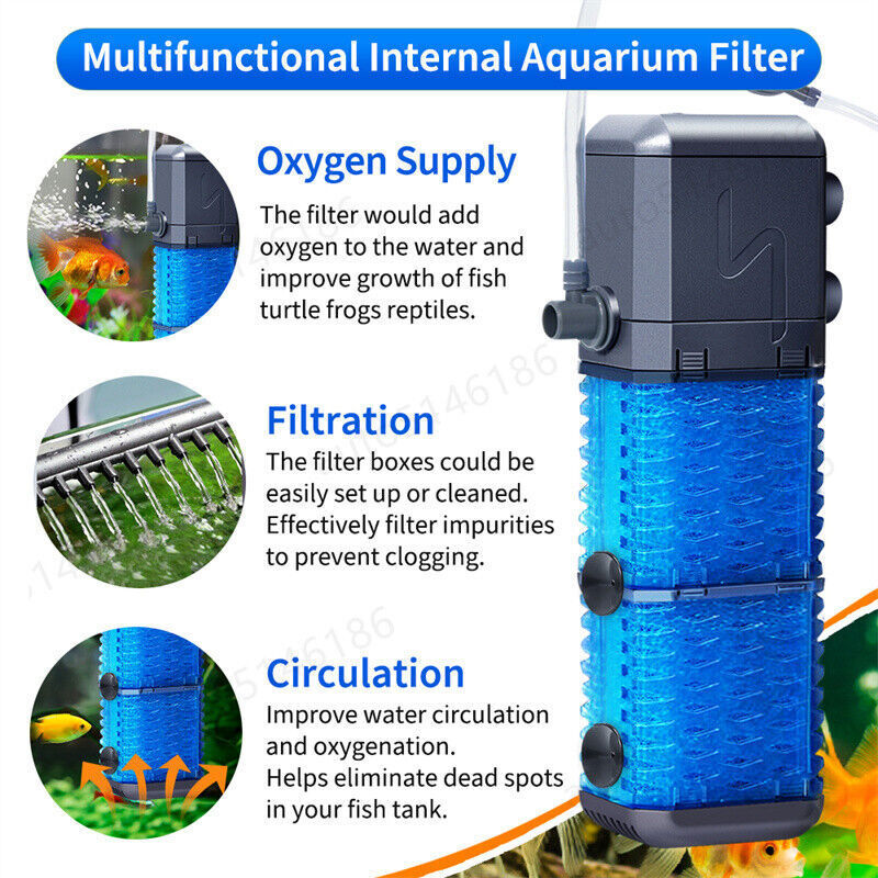 4-in-1 Internal Aquarium Fish Tank Filter Submersible Water Pump 800L/H Oxygen