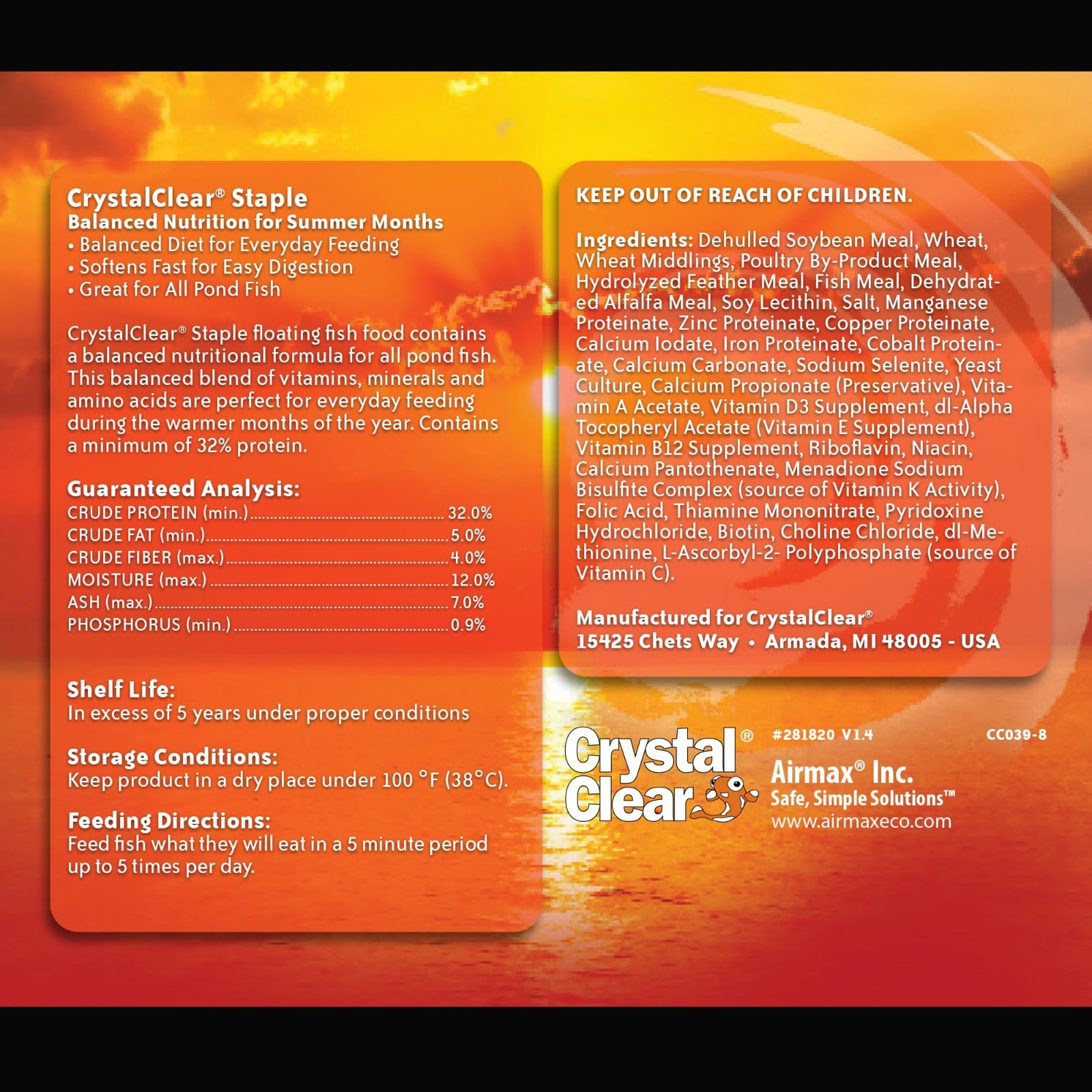 CrystalClear Staple Pond Fish Food for Healthy Koi & Goldfish, Protein Packed Fl