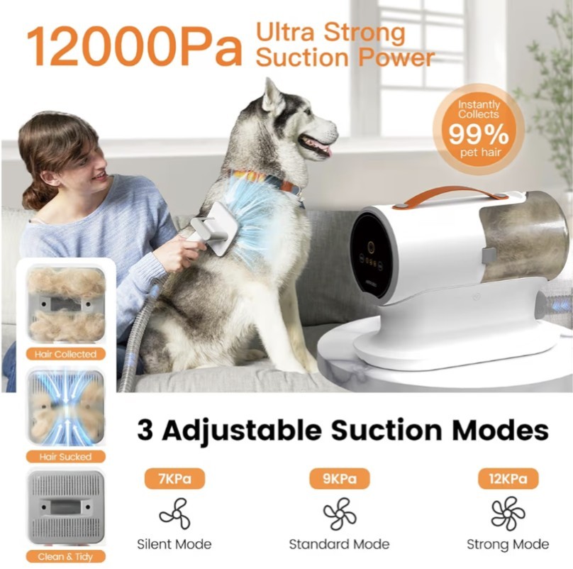 AIRROBO Dog Grooming Vacuum Kit, 12000Pa Strong Pet Vacuum for Shedding,Grooming