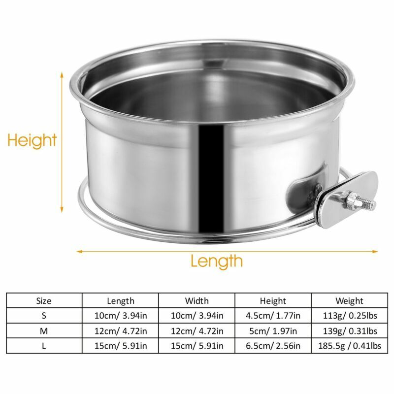 S-L Stainless Steel Hanging Food Water Bowl For Crate Cages Pet Dogs Cats Birds