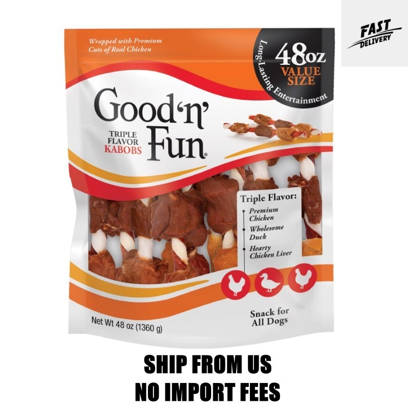 Good ’n‘ Fun Triple Flavor Kabobs, Rawhide Chews for All Dogs, 48 oz