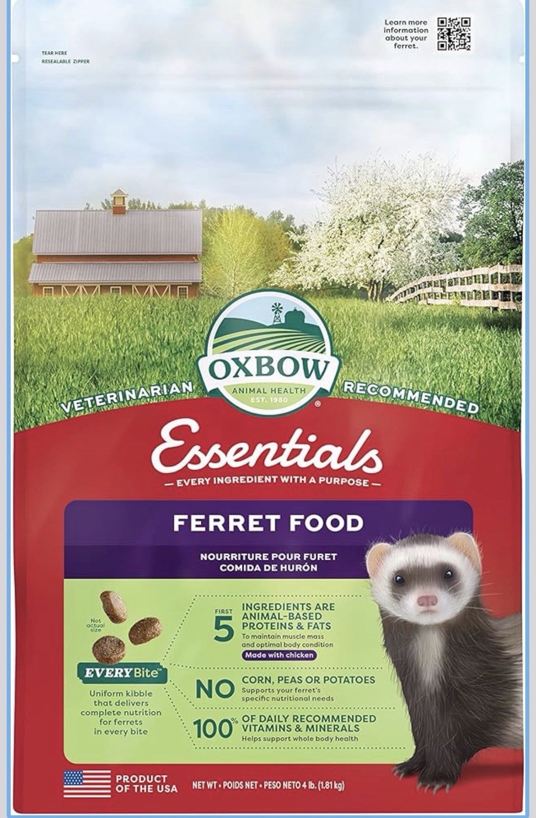 Oxbow Essentials Ferret Food Pellet Formula, 4 lb (MPN 11236)