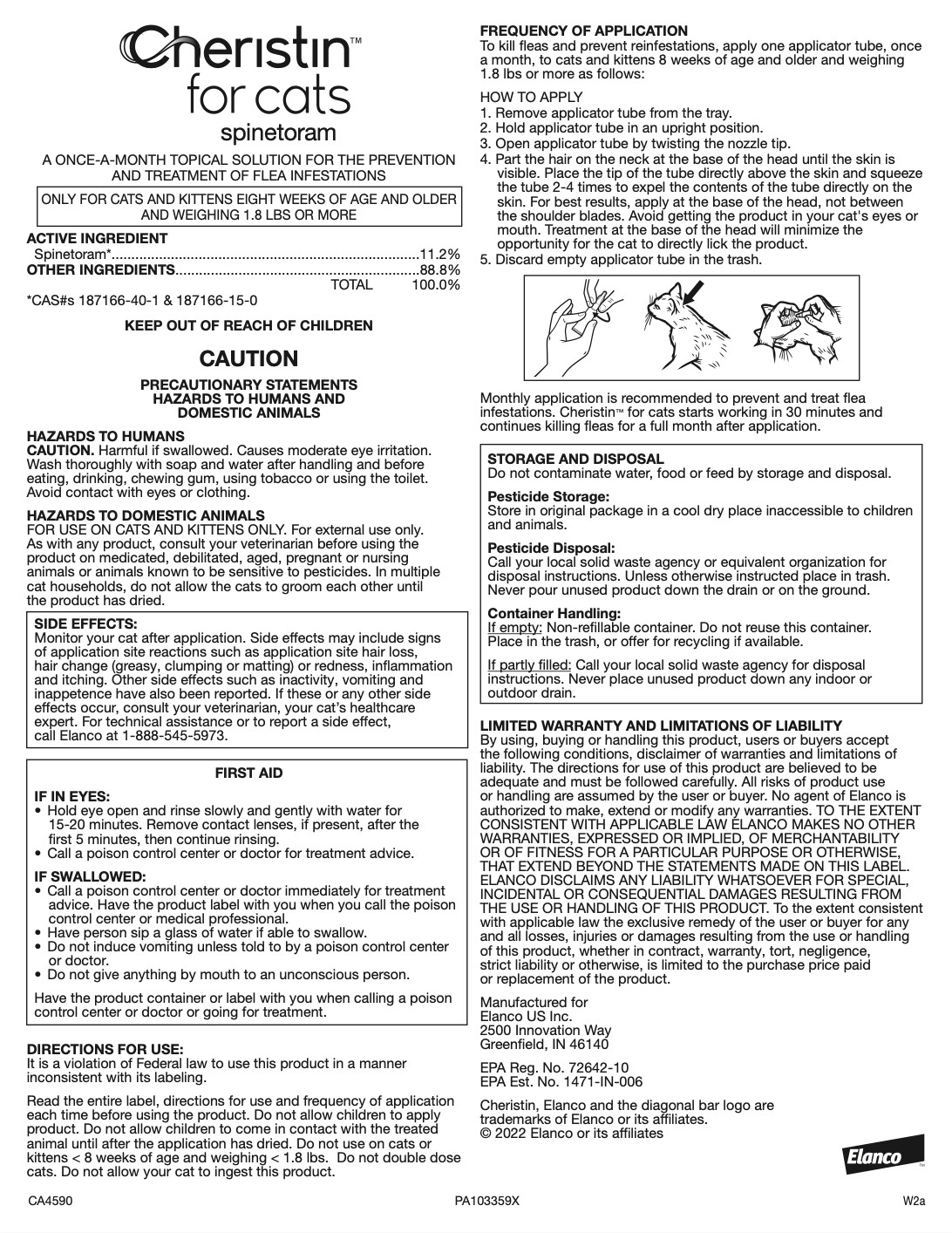 Cheristin For Cats Elanco 3 Doses Flea Prevention Topical Solution