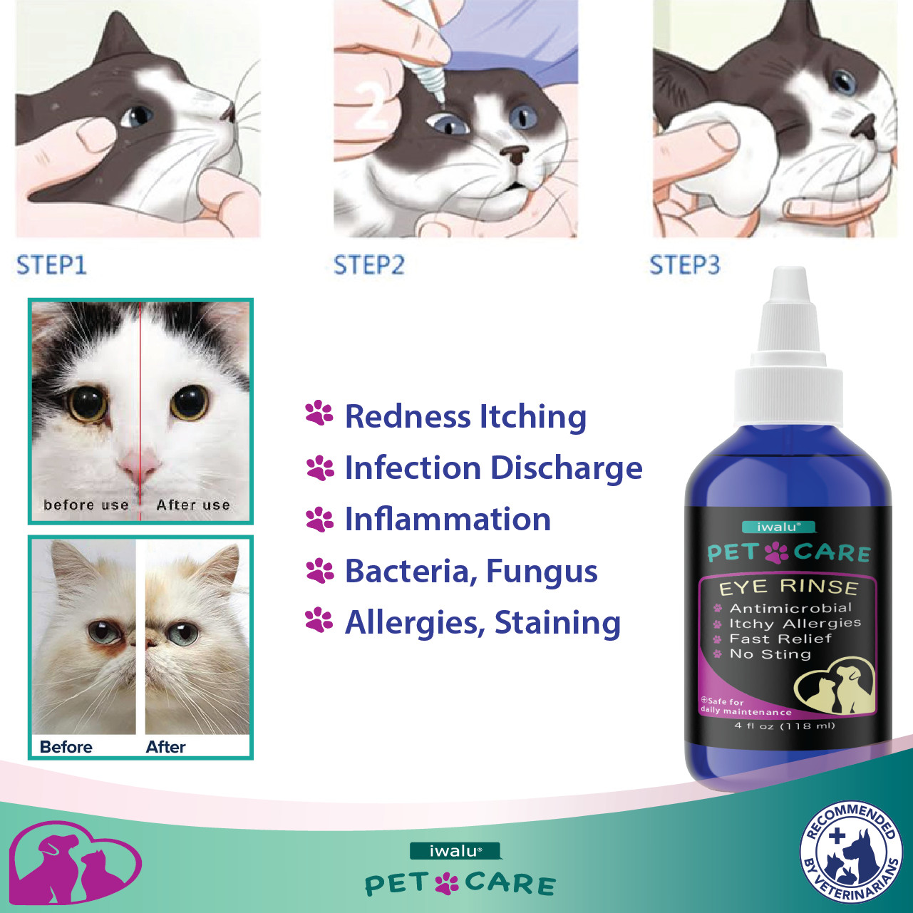 KITTEN EYE WASH Drops For Infection Pet Relief Cataract Medicine Cat Supplies