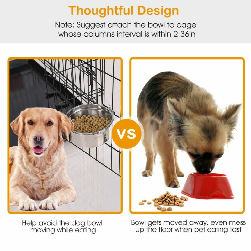 S-L Stainless Steel Hanging Food Water Bowl For Crate Cages Pet Dogs Cats Birds