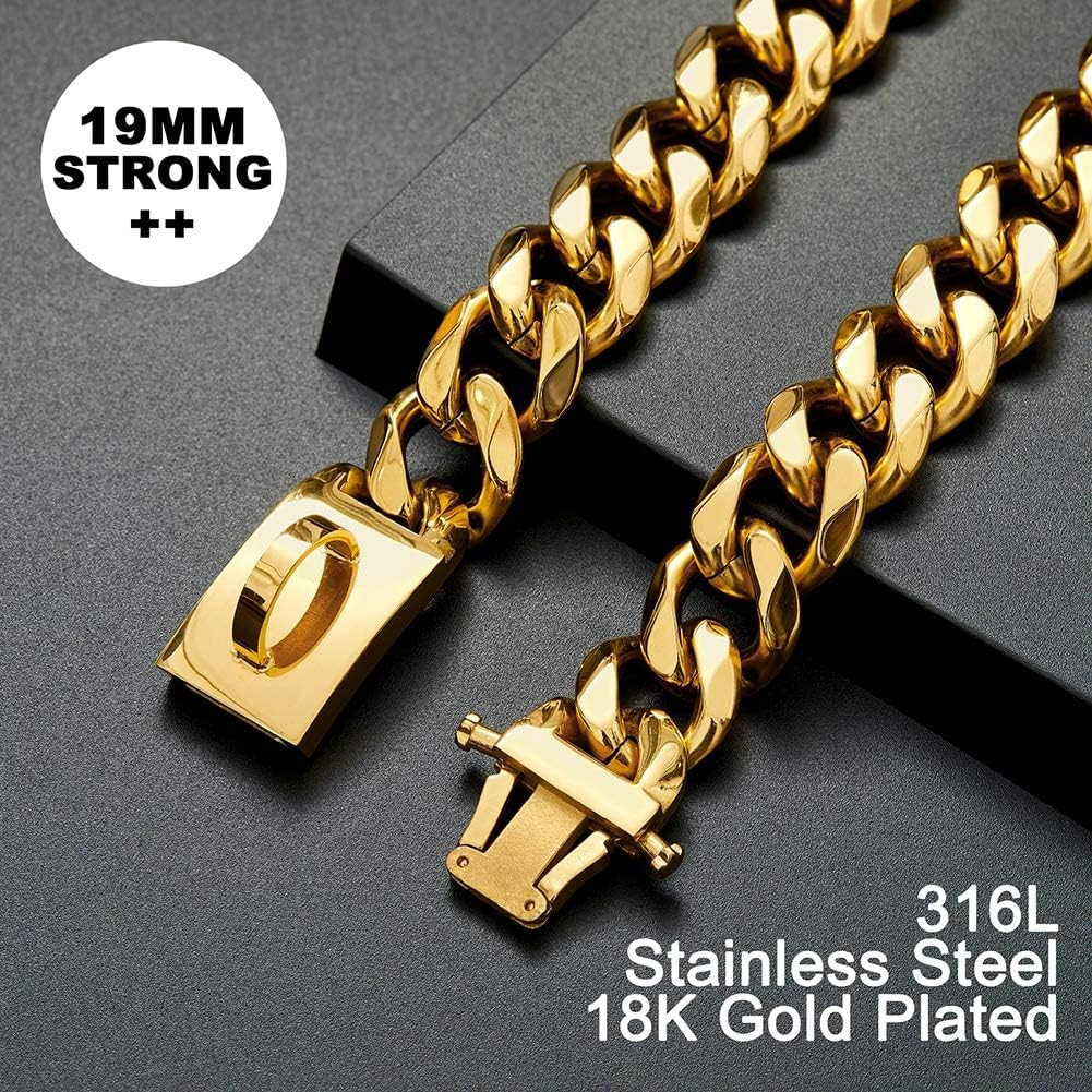 Heavy Duty 18K Gold Dog Chain Collar with Secure Buckle for Large Dogs