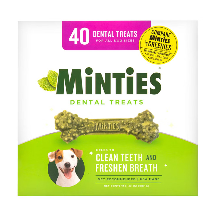 Minties Dental Dog Treats 32oz – Pet Breath Freshening Chews, 40ct