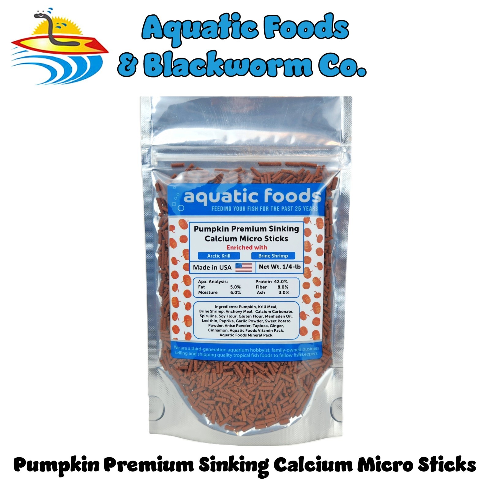Pumpkin, Krill, Brine Shrimp, Calcium Color Enhancing Sinking Micro Sticks