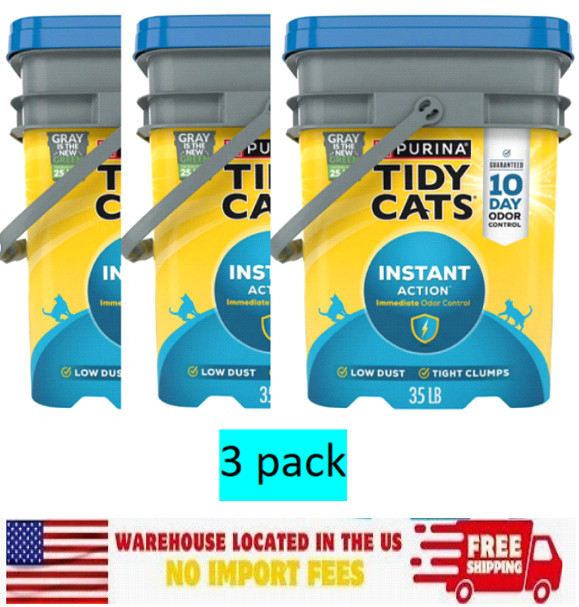 (3 pack) Purina Tidy Cats Instant Action Clumping Cat Litter, Low Dust 35 lb